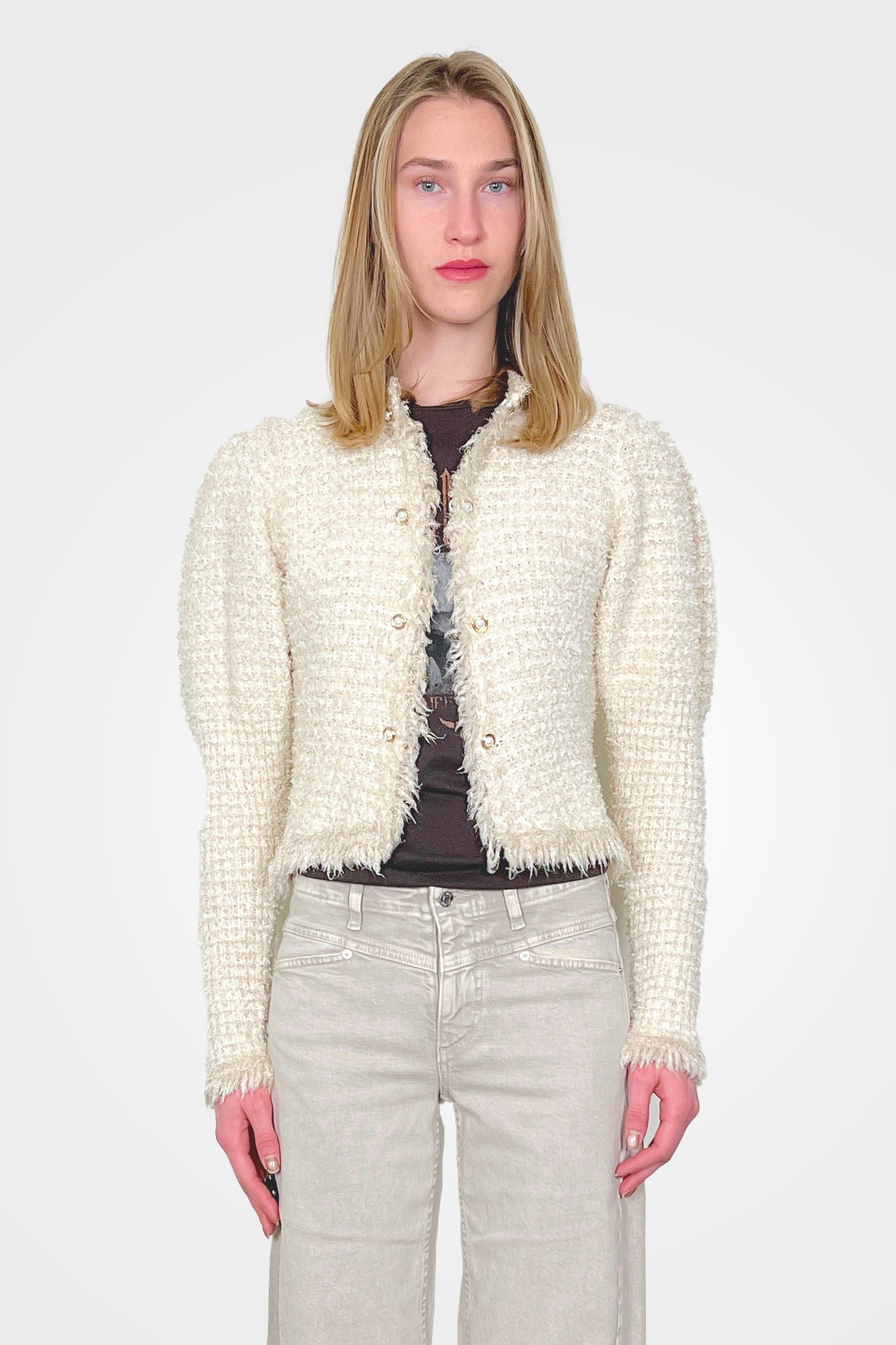 Jacquard Knit Fitted Lurex Jacket - Parchment Jacquard by Twinset | 25 South Boutiques