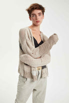 Hand Knitted Cotton Cardigan - Original Light Beige by Umit Unal — alternate view
