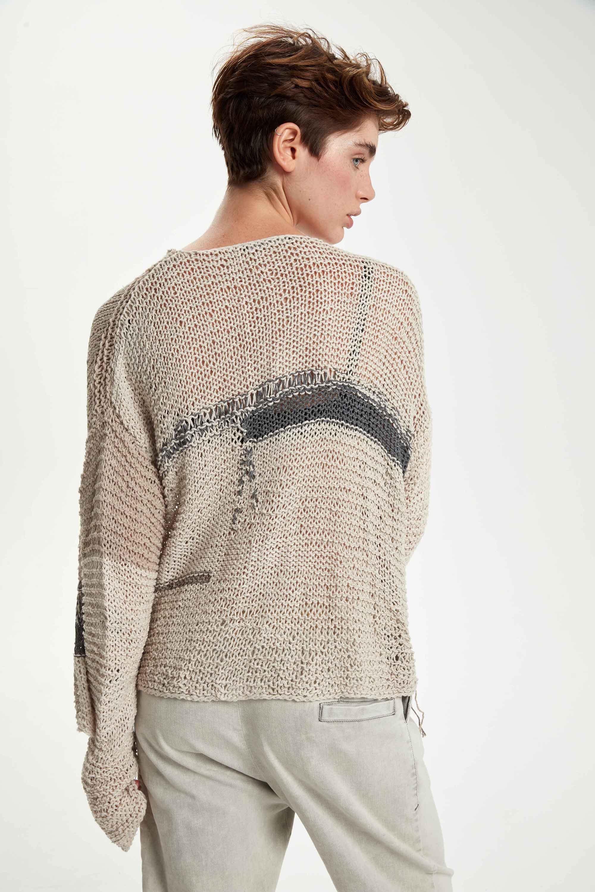Hand Knitted Cotton Cardigan - Original Light Beige by Umit Unal — view 3