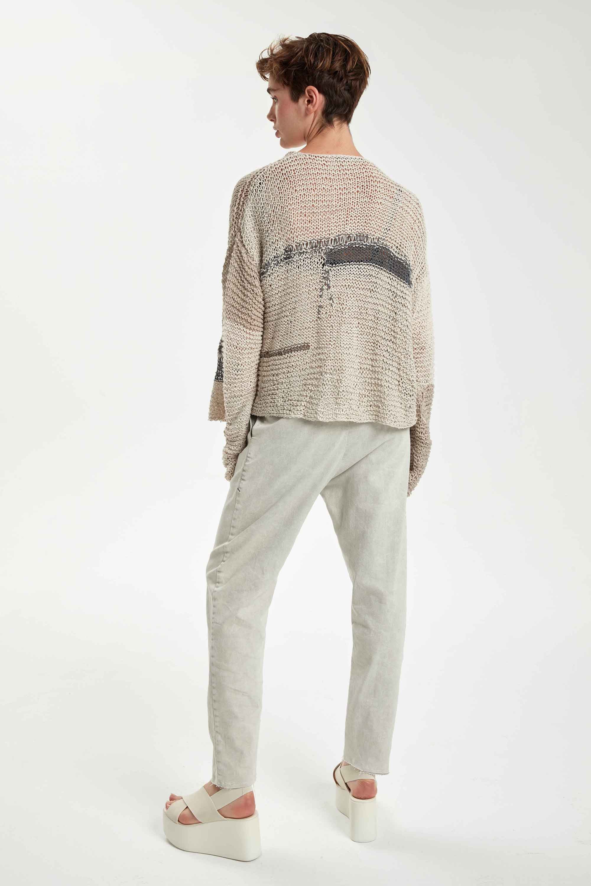 Hand Knitted Cotton Cardigan - Original Light Beige by Umit Unal — view 4