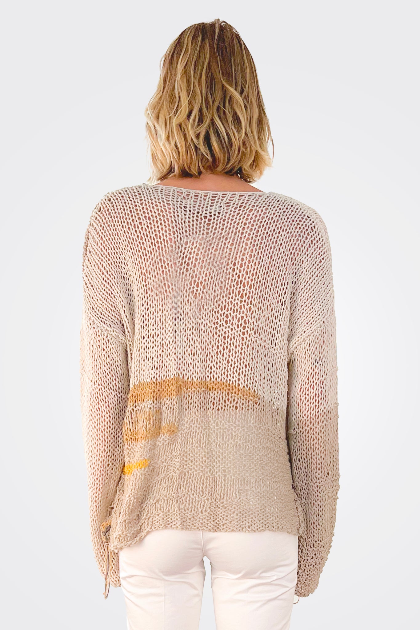 Hand Knitted Cotton Cardigan - Off White by Umit Unal — alternate view