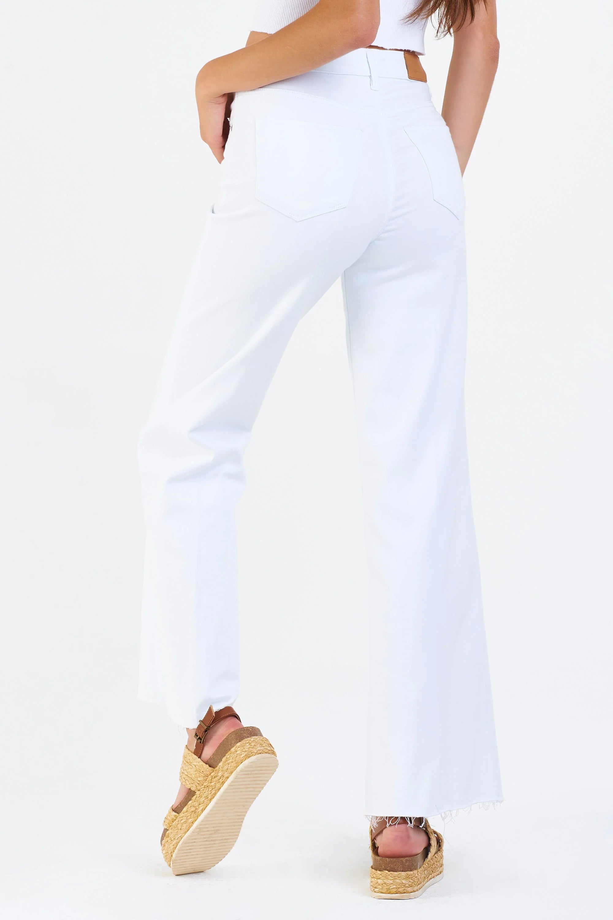 Fiona Super High Rise Wide Leg Jeans - White by Dear John — view 4