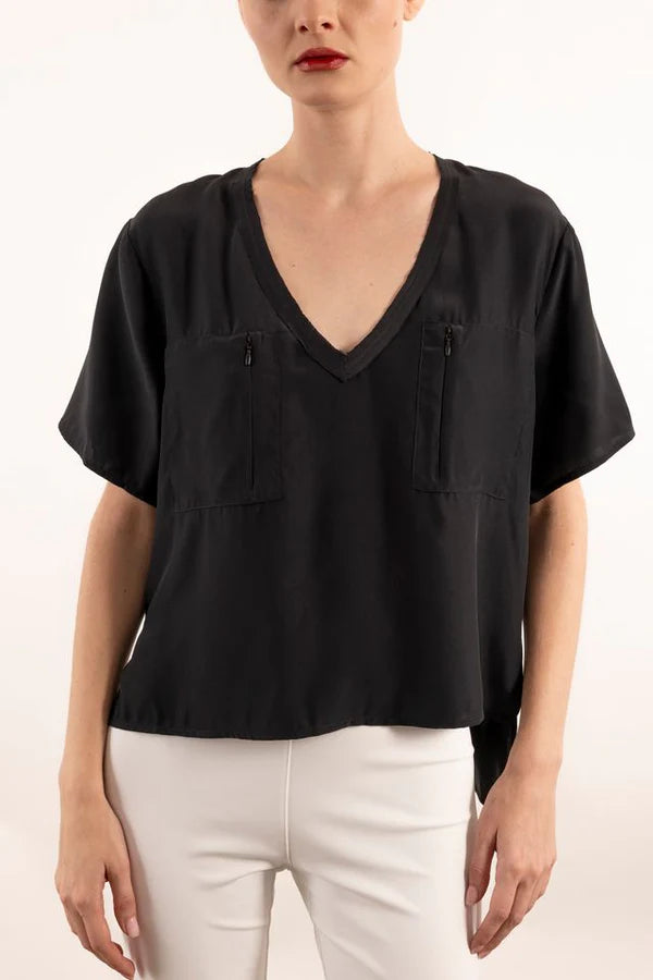Yvett Silk Pocket Tee - Black by Elaine Kim | 25 South Boutiques