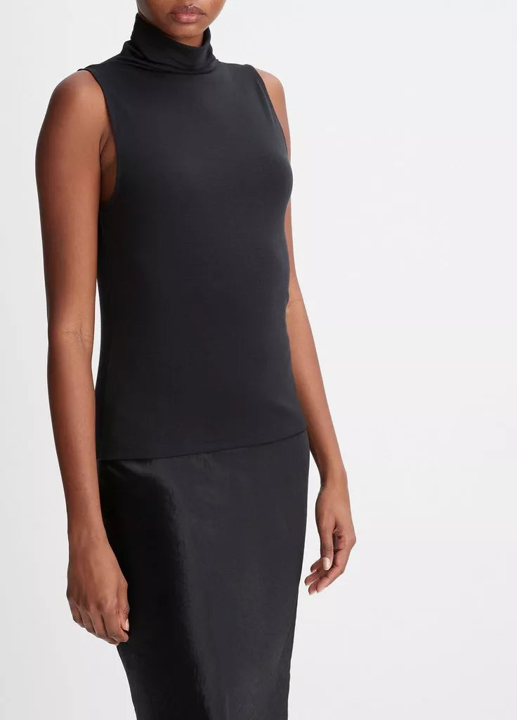 Sleeveless Turtleneck Top - Black by Vince — view 3