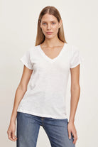 Jilian Original Slub V Neck Tee - White by Velvet | 25 South Boutiques