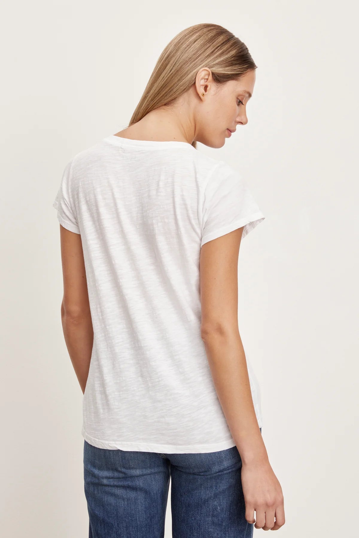 Jilian Original Slub V Neck Tee - White by Velvet — alternate view