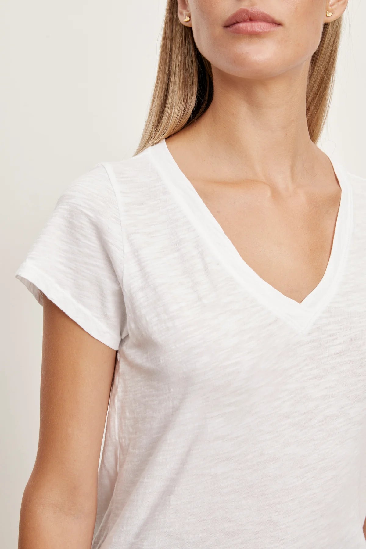 Jilian Original Slub V Neck Tee - White by Velvet — view 3