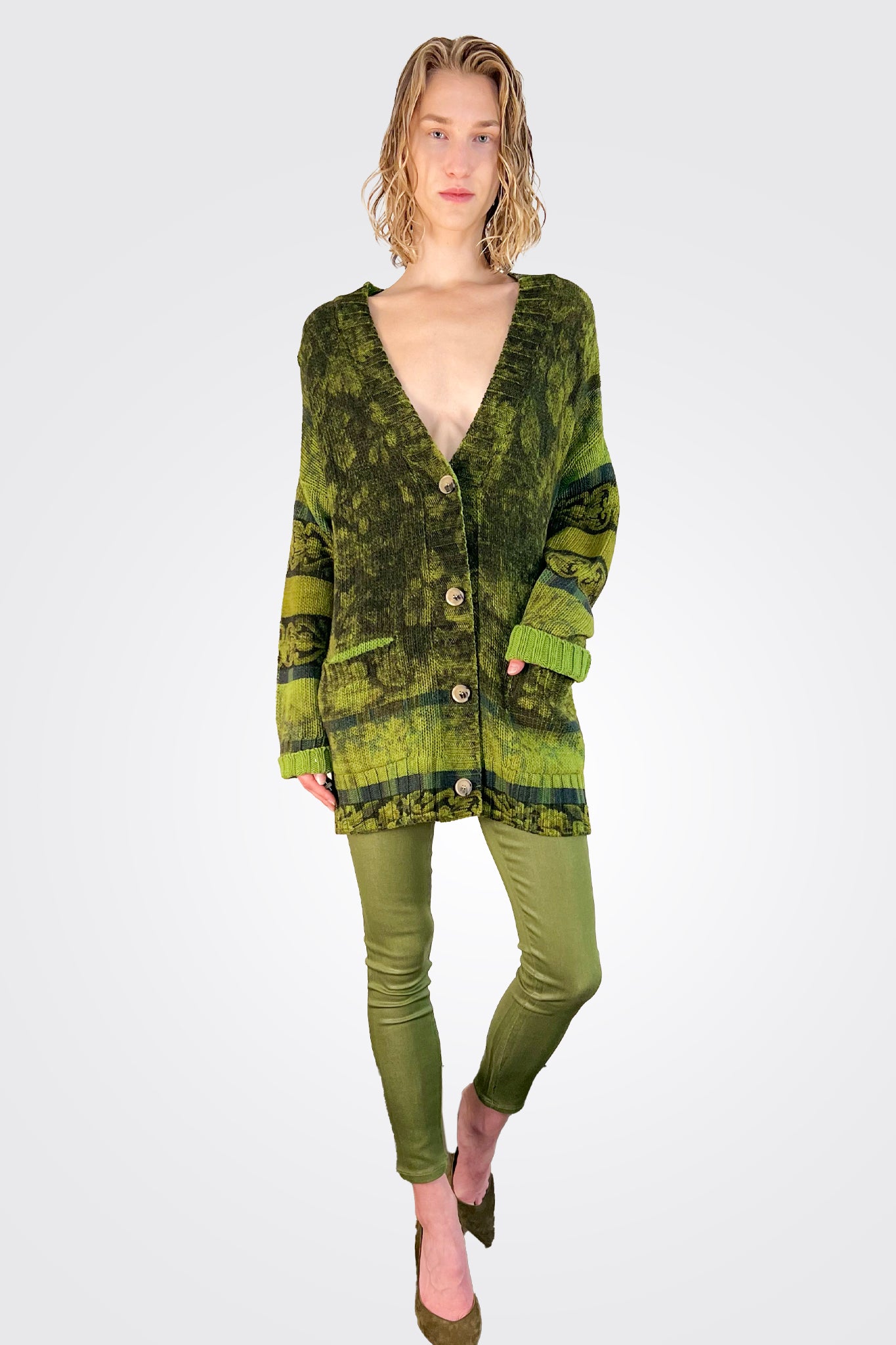 Jacquard Knit Cardigan - Verde by Pierre Louise Mascia — alternate view