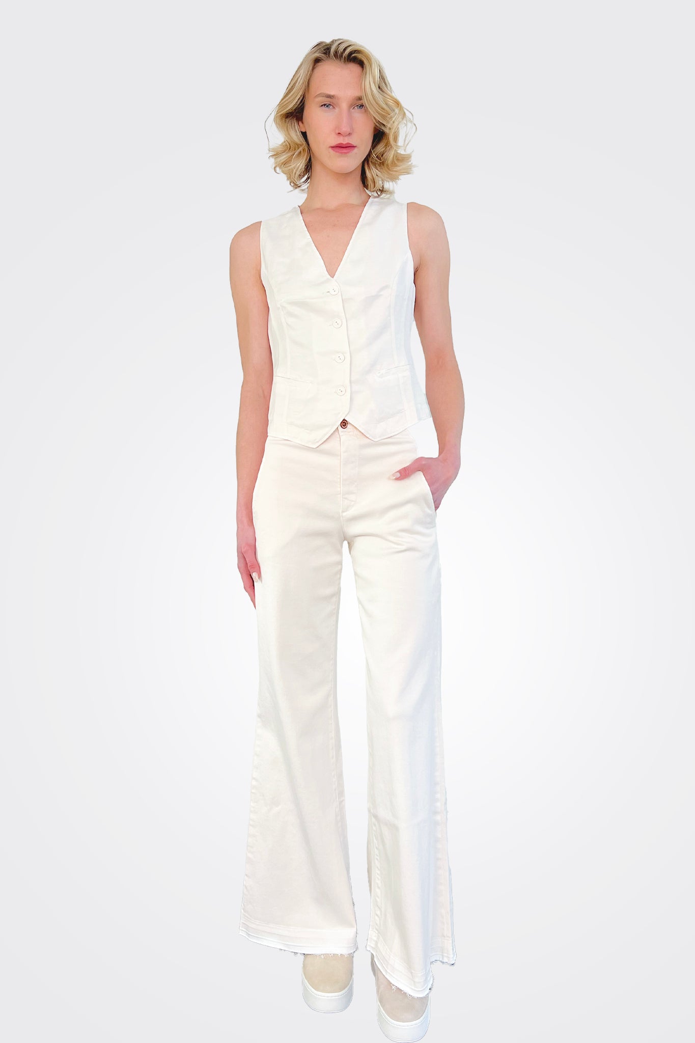 Flare Trousers - White Sand by European Culture | 25 South Boutiques
