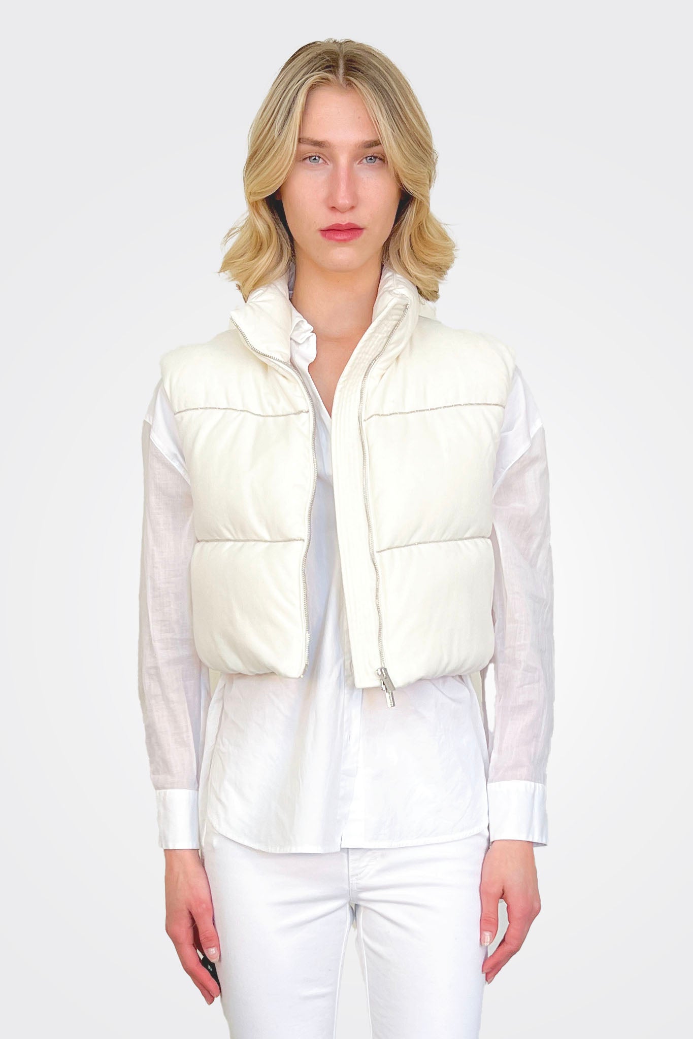 Cropped Puffer Vest - Off White by Peserico — alternate view