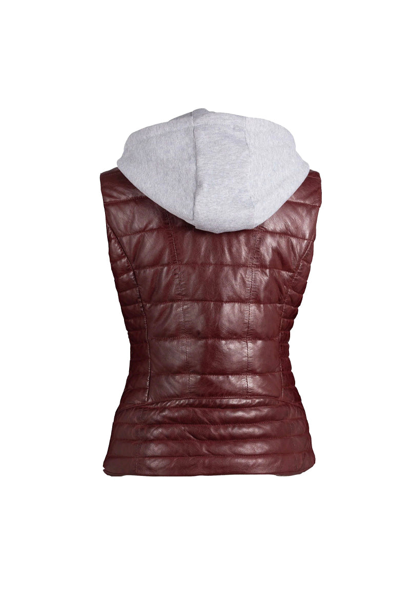 Robi Hooded Leather Jacket - Crimson Red by Mauritius — alternate view