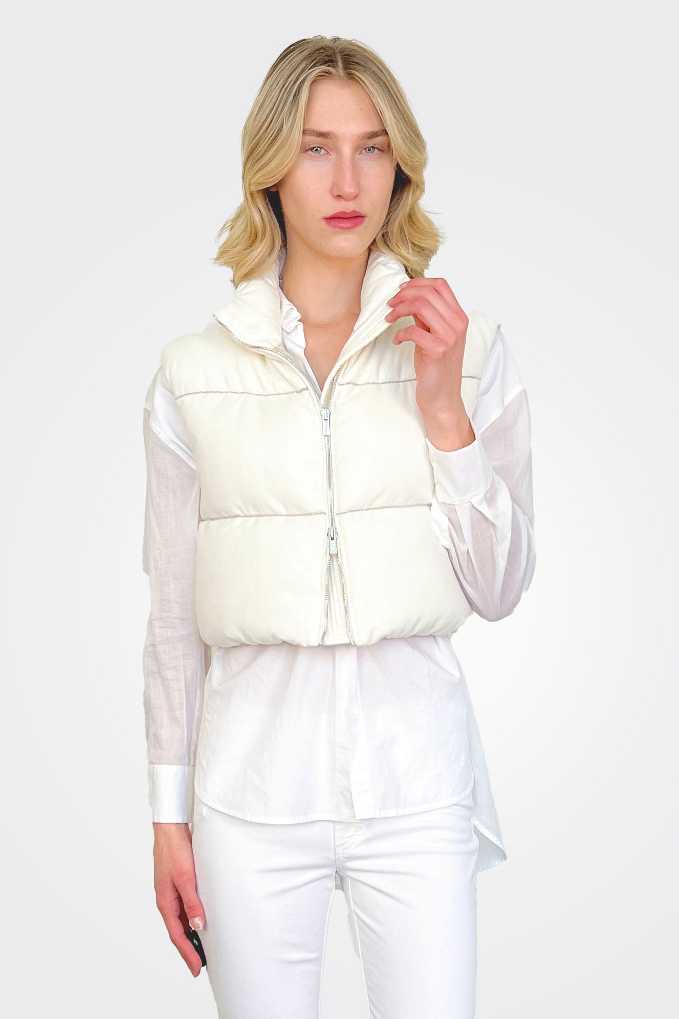 Cropped Puffer Vest - Off White by Peserico | 25 South Boutiques