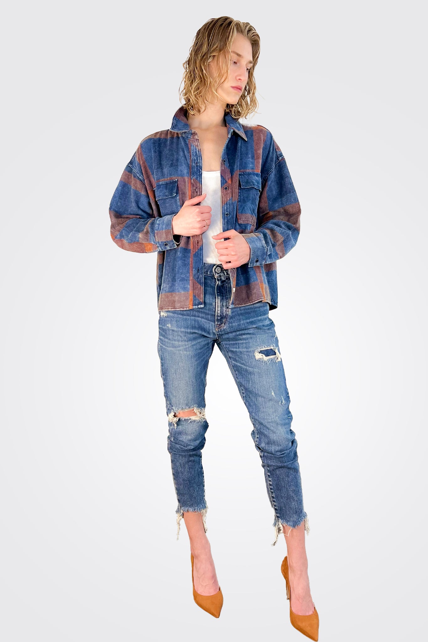 Embroidered Back Flannel - Blue by Vintage Havana — alternate view