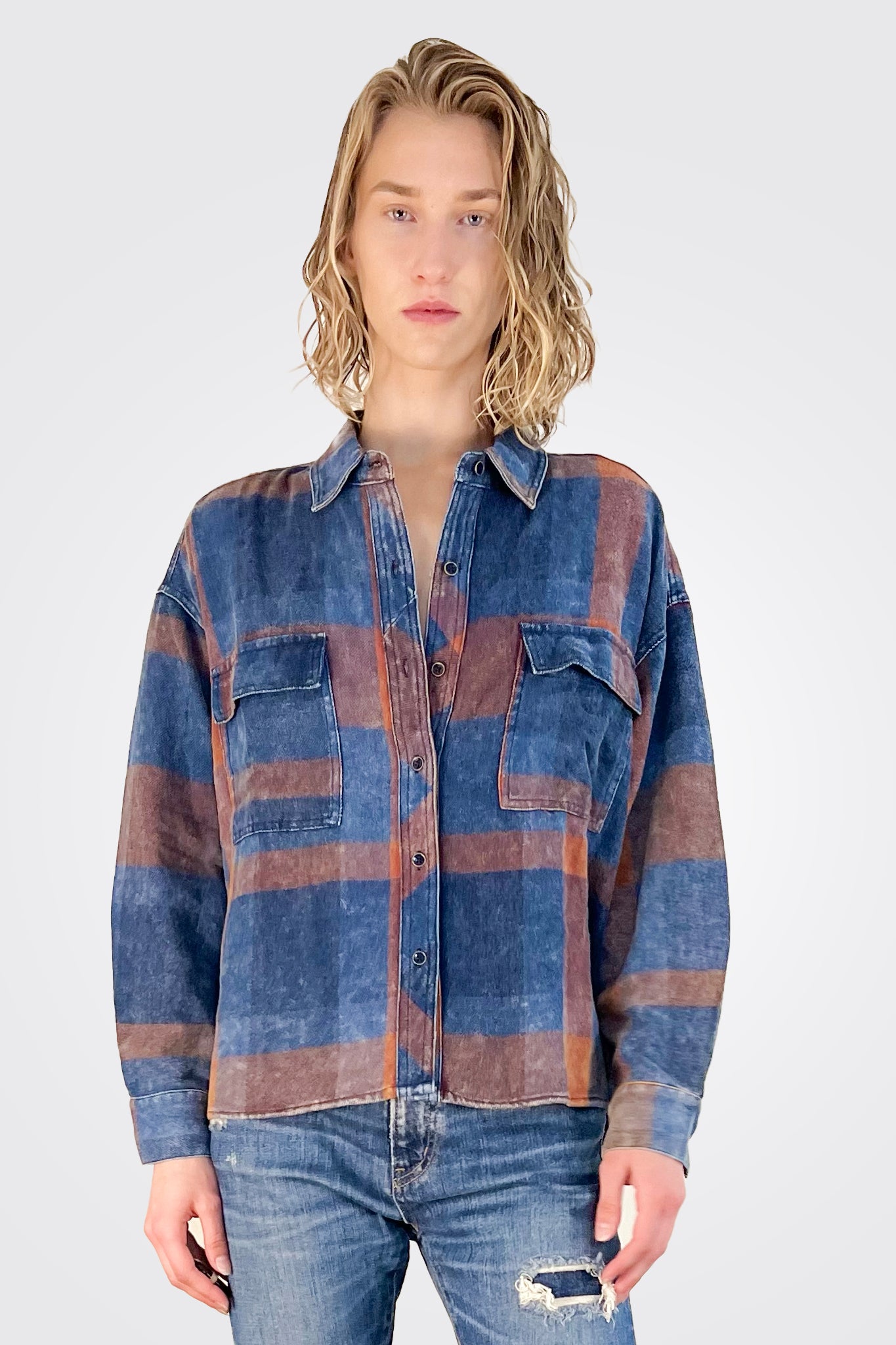 Embroidered Back Flannel - Blue by Vintage Havana | 25 South Boutiques
