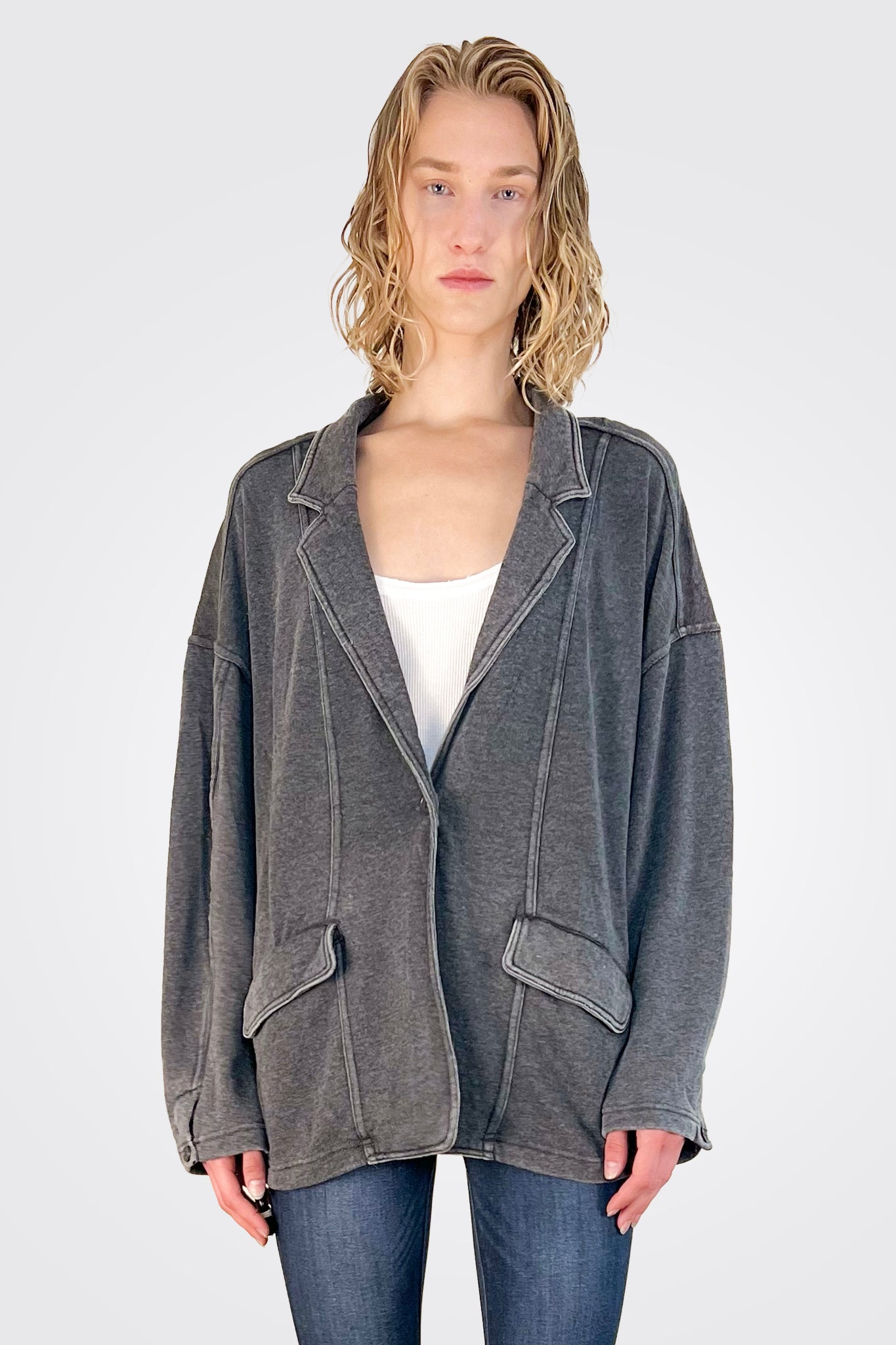 Fleece Blazer - Charcoal by Vintage Havana — alternate view