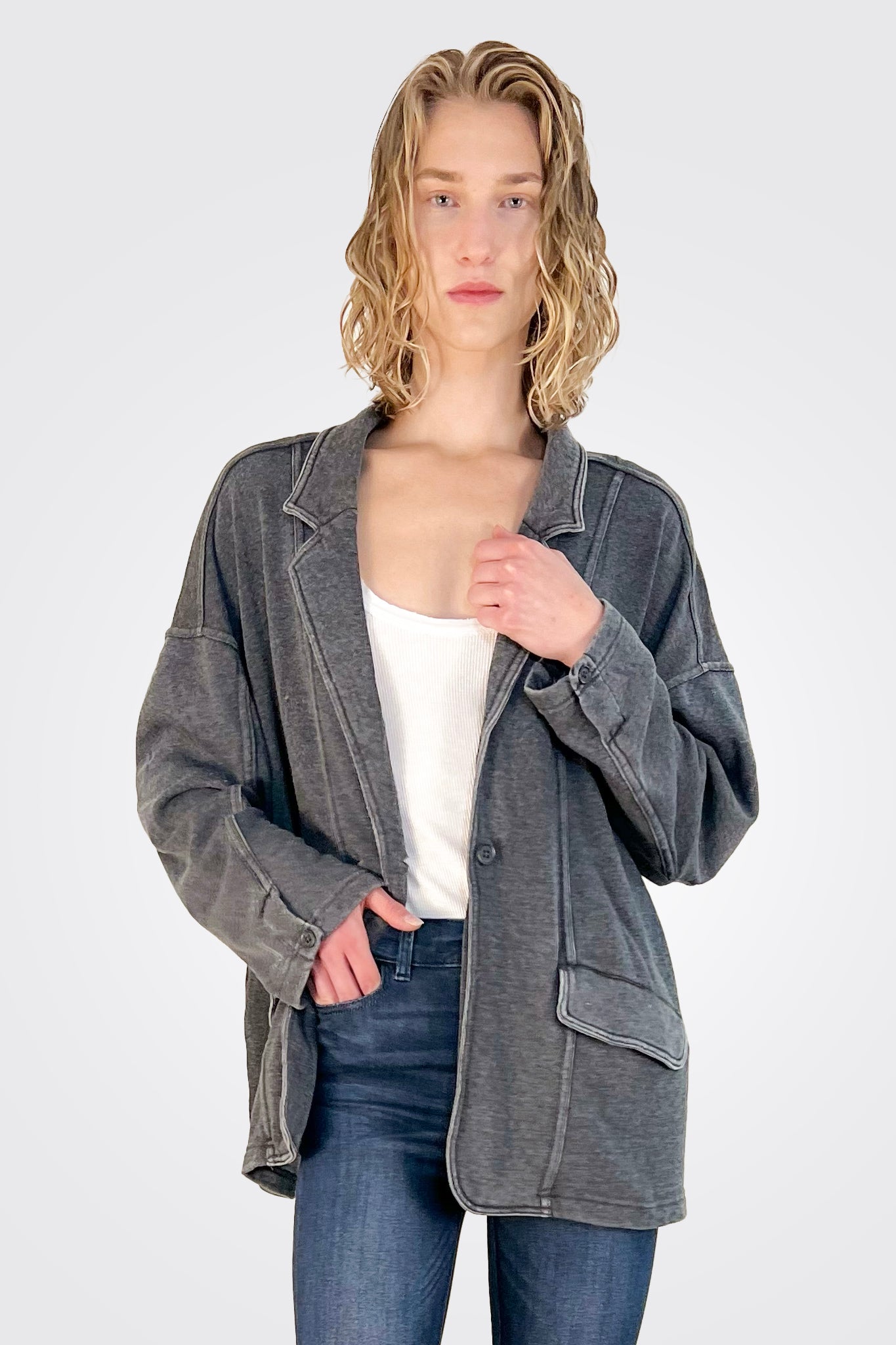 Fleece Blazer - Charcoal by Vintage Havana | 25 South Boutiques