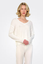 V Neck Cashmere Sweater - White by Private 0204 | 25 South Boutiques