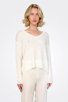 V Neck Cashmere Sweater - White by Private 0204 — alternate view