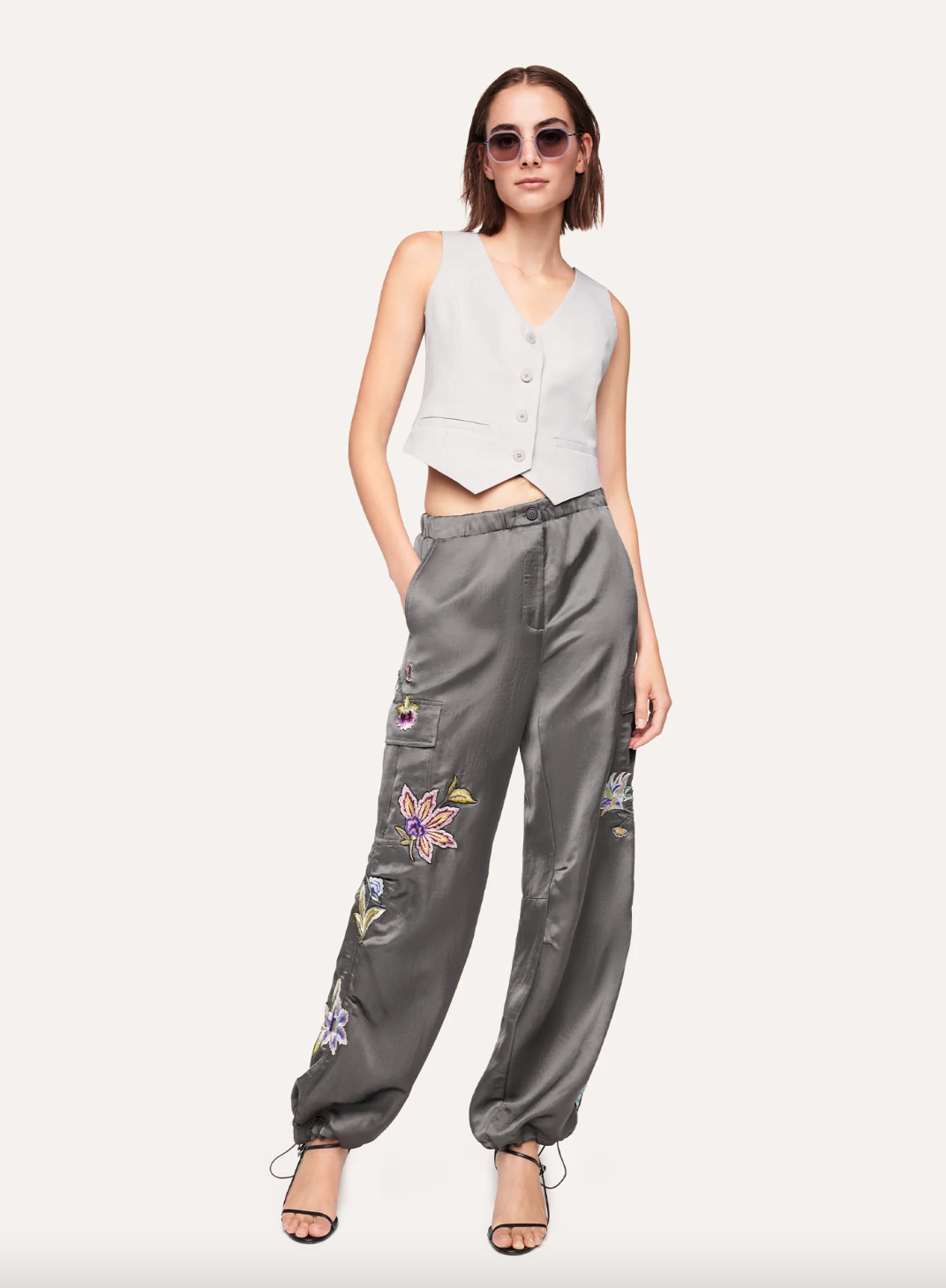 Morgan Satin Trousers Wide Fit Cargo - Volcanic by Cambio — view 4