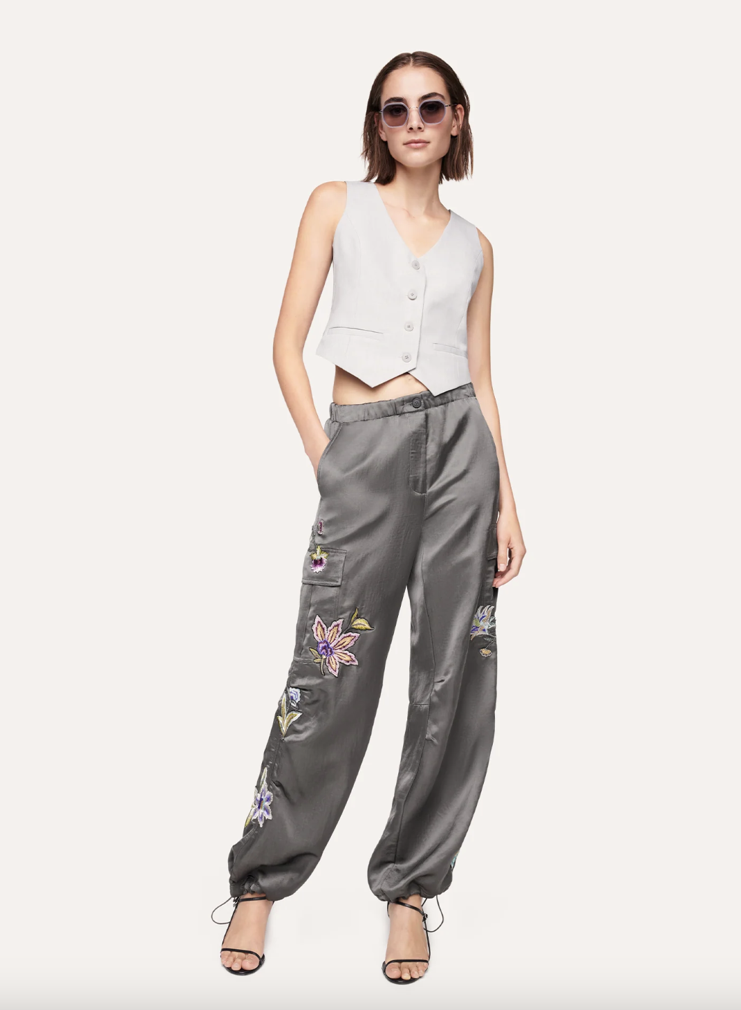 Morgan Satin Trousers Wide Fit Cargo - Volcanic by Cambio — view 4