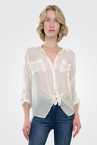 Cargo Pocket Tie Front Top - Vintage White by Maven West | 25 South Boutiques