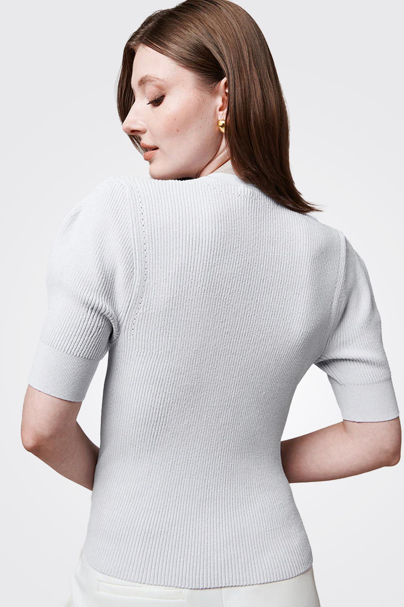 Short Sleeve Ribbed Crewneck - White by Autumn Cashmere — alternate view