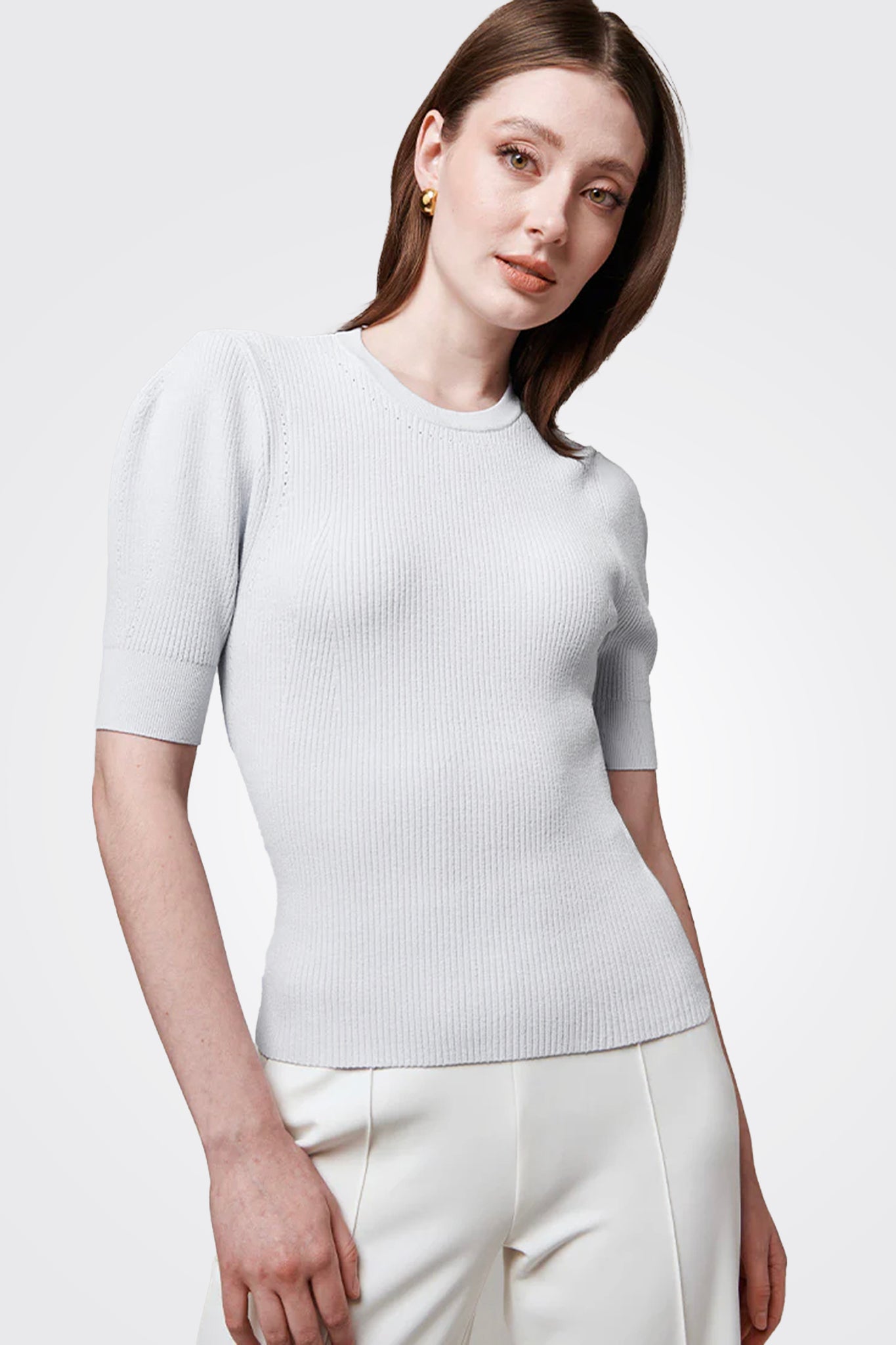 Short Sleeve Ribbed Crewneck - White by Autumn Cashmere | 25 South Boutiques