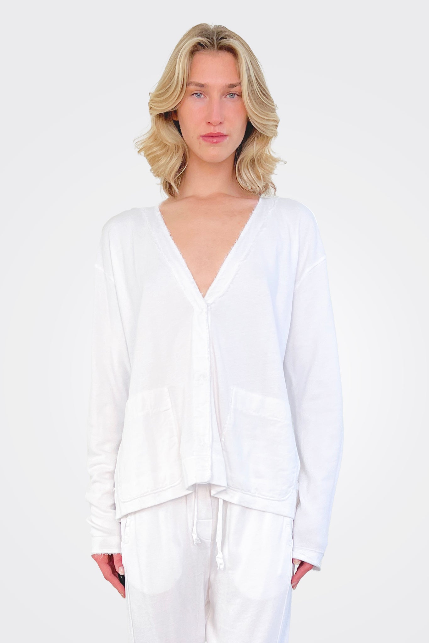 Light Sweat Cardigan - White by Kristensen | 25 South Boutiques