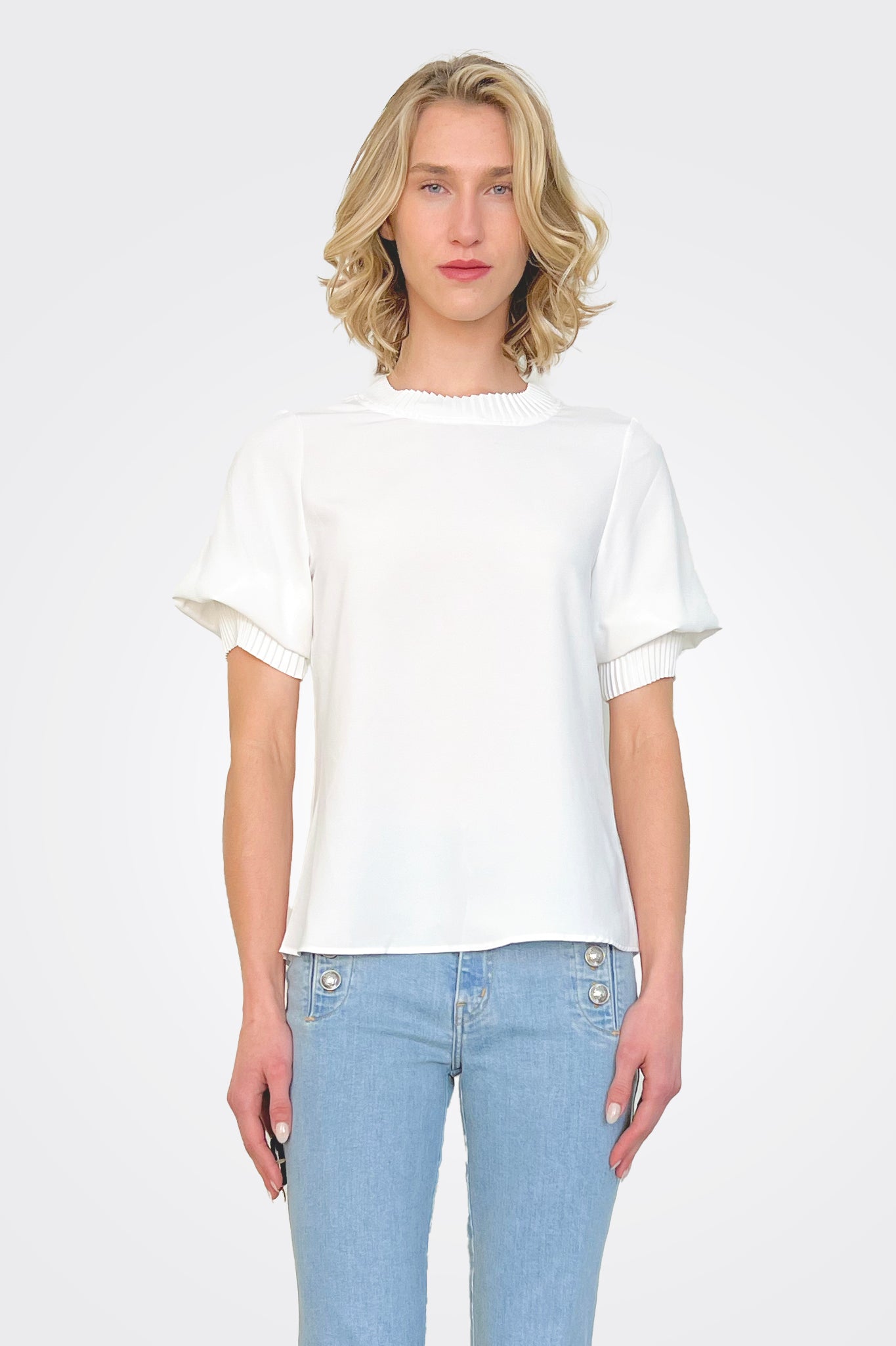 Dione Pleated Neck Top - Ivory by Theo The Label | 25 South Boutiques
