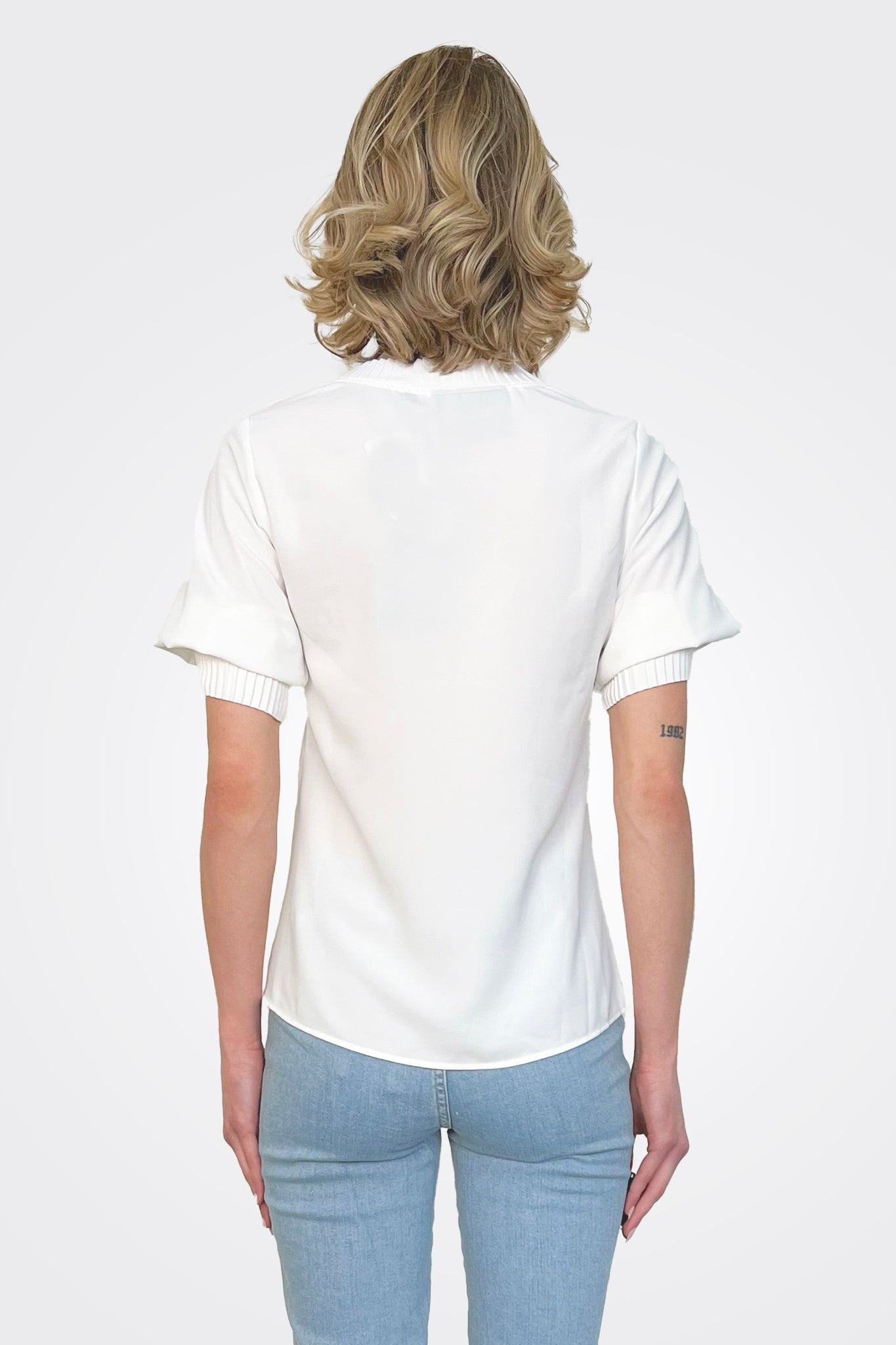 Dione Pleated Neck Top - Ivory by Theo The Label — alternate view