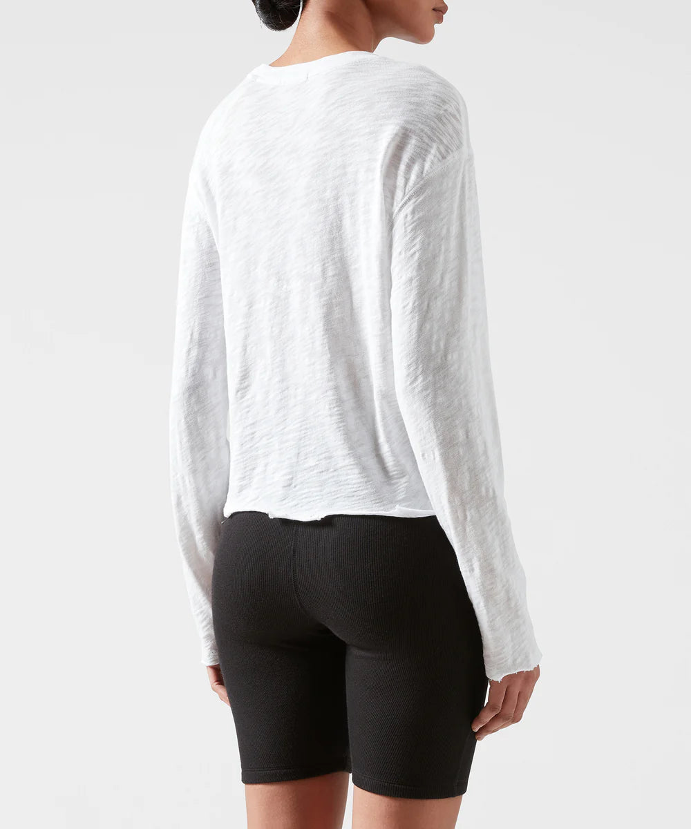 Slub Jersey Long Sleeve Destroyed Wash Crop Tee - White by ATM — alternate view