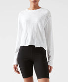 Slub Jersey Long Sleeve Destroyed Wash Crop Tee - White by ATM | 25 South Boutiques