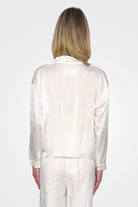 Cropped 3/4 Button Down Silk Blouse - White by Private 0204 — alternate view