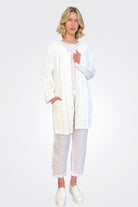 Floral Cotton Linen Jacquard Knitted Mid Jacket - White by Transit Par-Such — alternate view