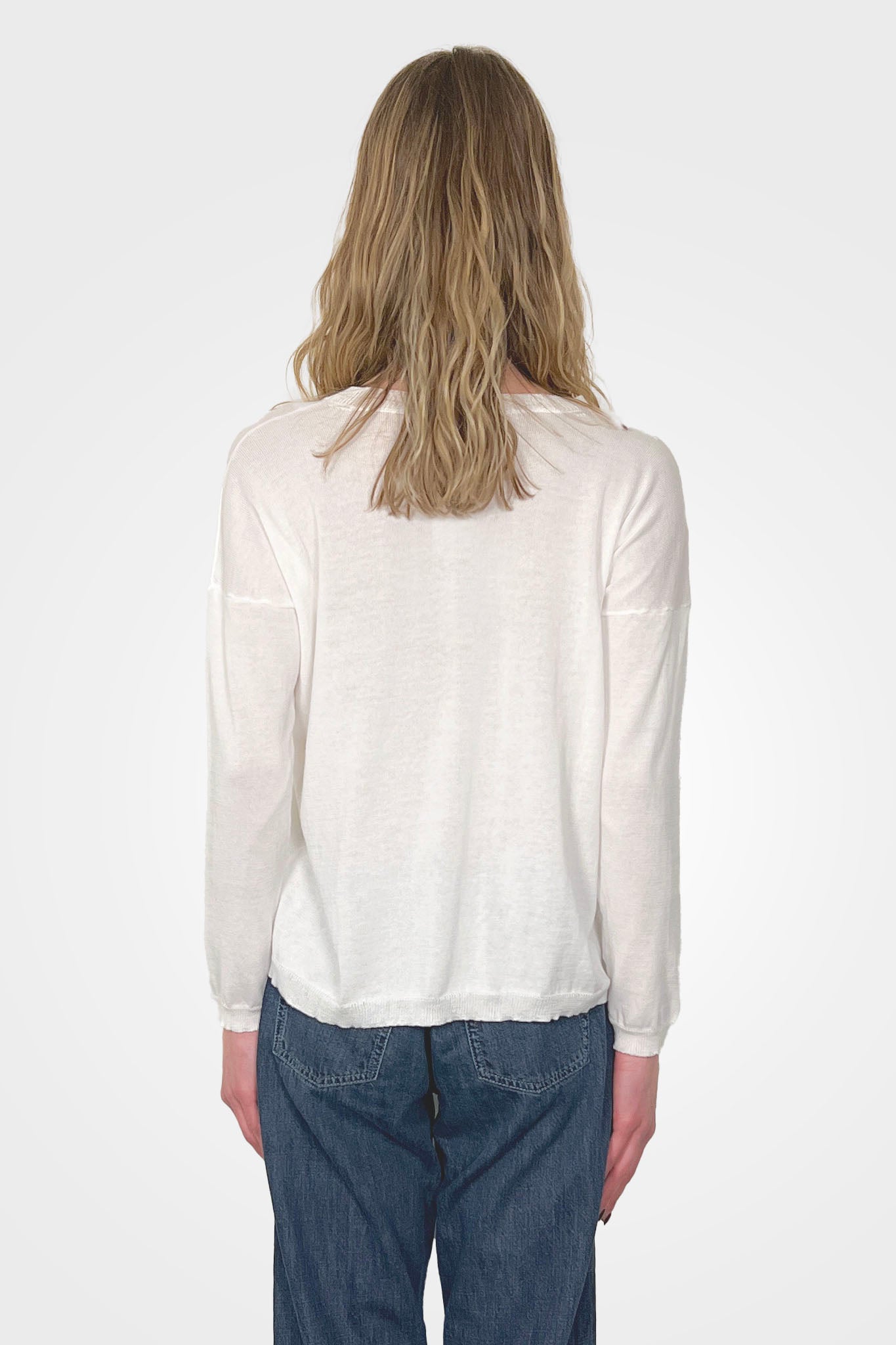 Long Sleeve Crew Neck Sweater - White by Private 0204 — alternate view