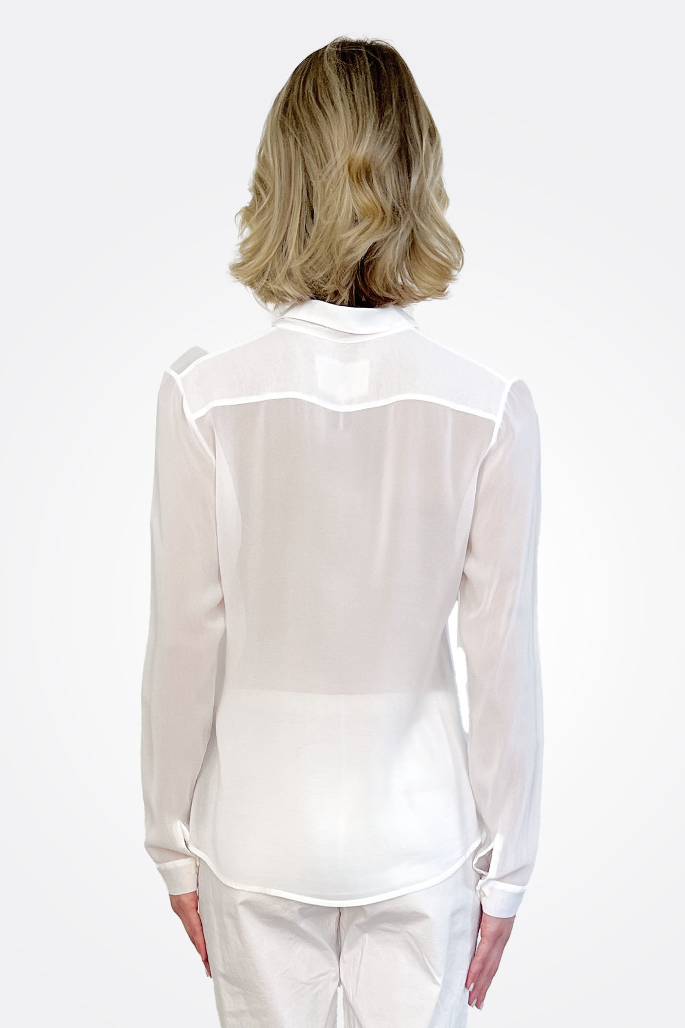 Pocket Silk Button Down - White by Private 0204 — view 3