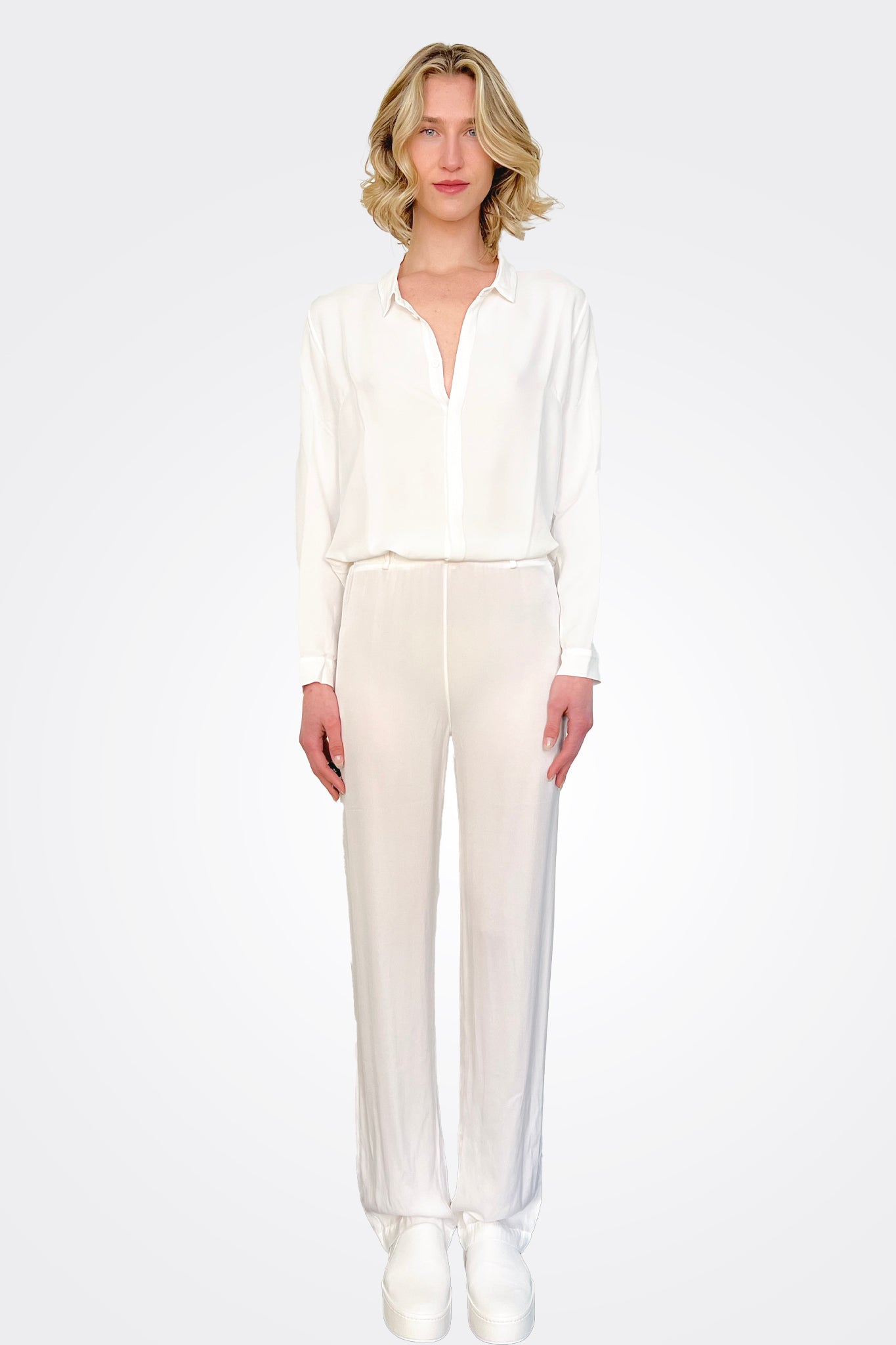 Short Button Up Silk Shirt - White by Private 0204 — view 3
