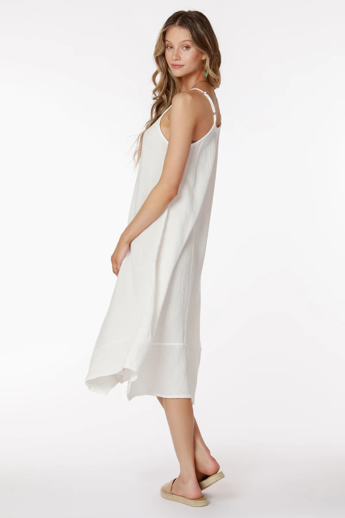 Cami V Neck Midi Handkerchief Dress - White by Bobi — view 3