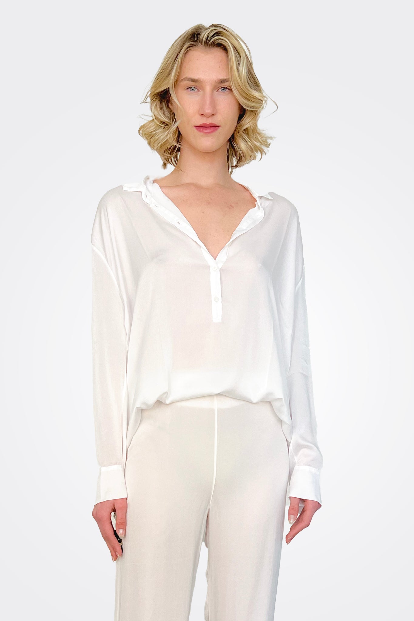 Silk Oversized Button Down - White by Private 0204 — view 4