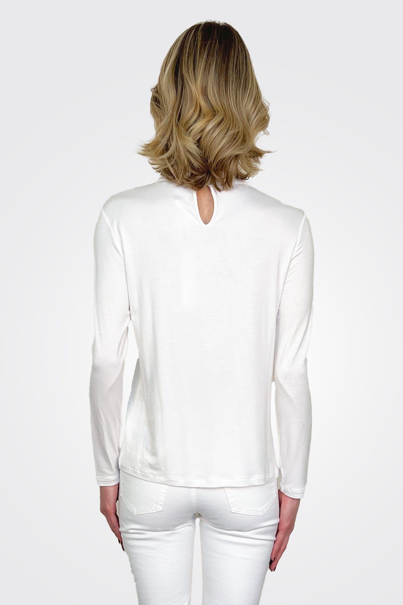 Embroided Collar Mockneck Shirt - White by Hubert Gasser — view 3