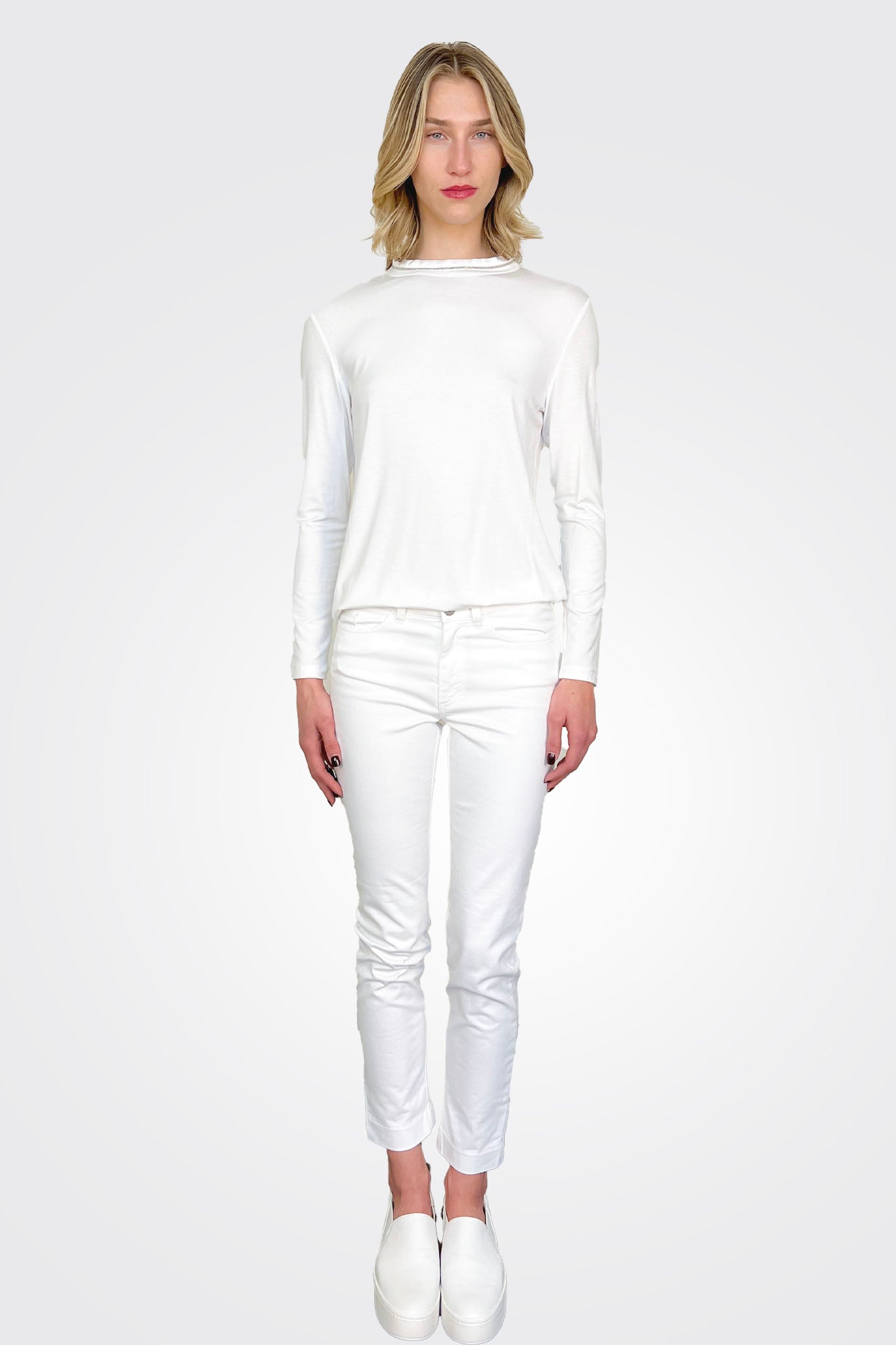 Embroided Collar Mockneck Shirt - White by Hubert Gasser — alternate view