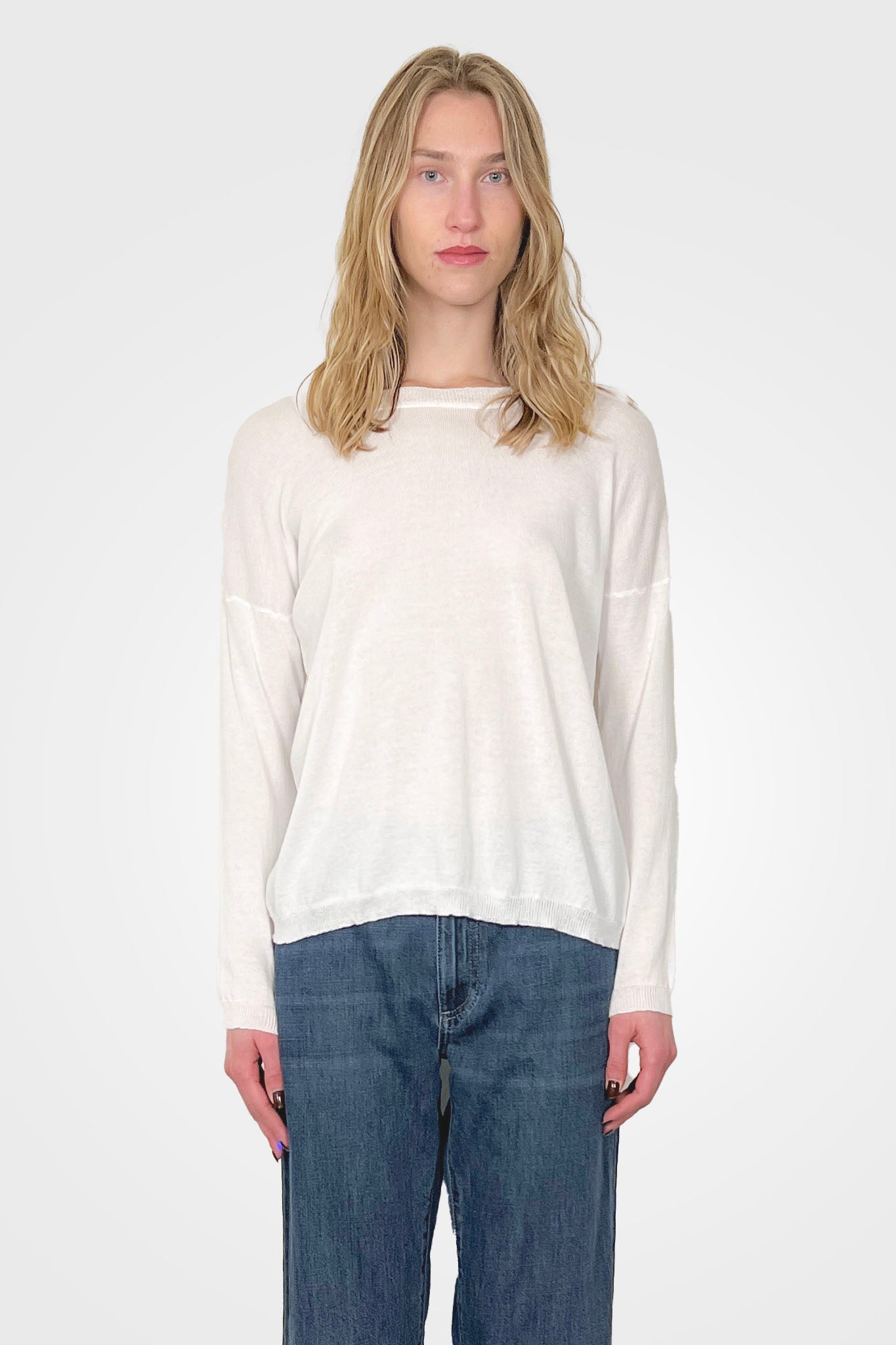 Long Sleeve Crew Neck Sweater - White by Private 0204 | 25 South Boutiques