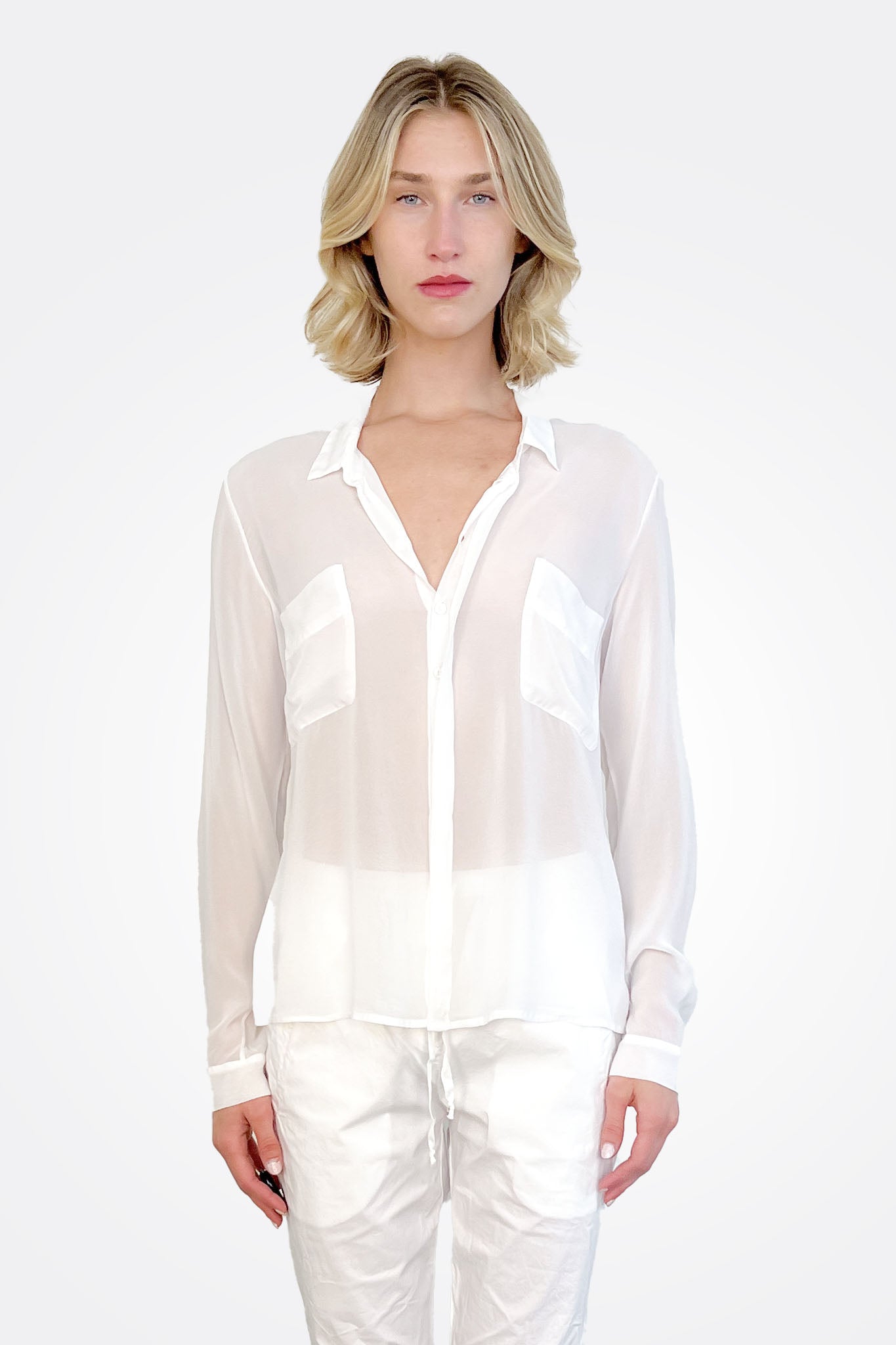 Pocket Silk Button Down - White by Private 0204 | 25 South Boutiques