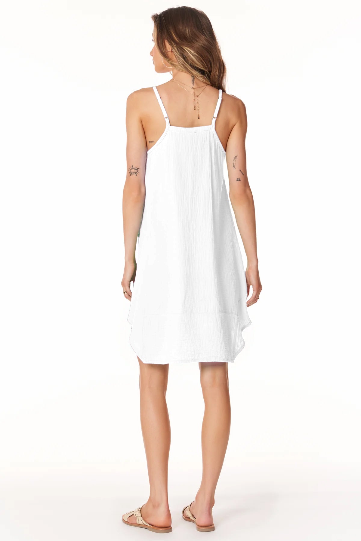 Asymmetrical Hem Dress - White by Bobi — alternate view