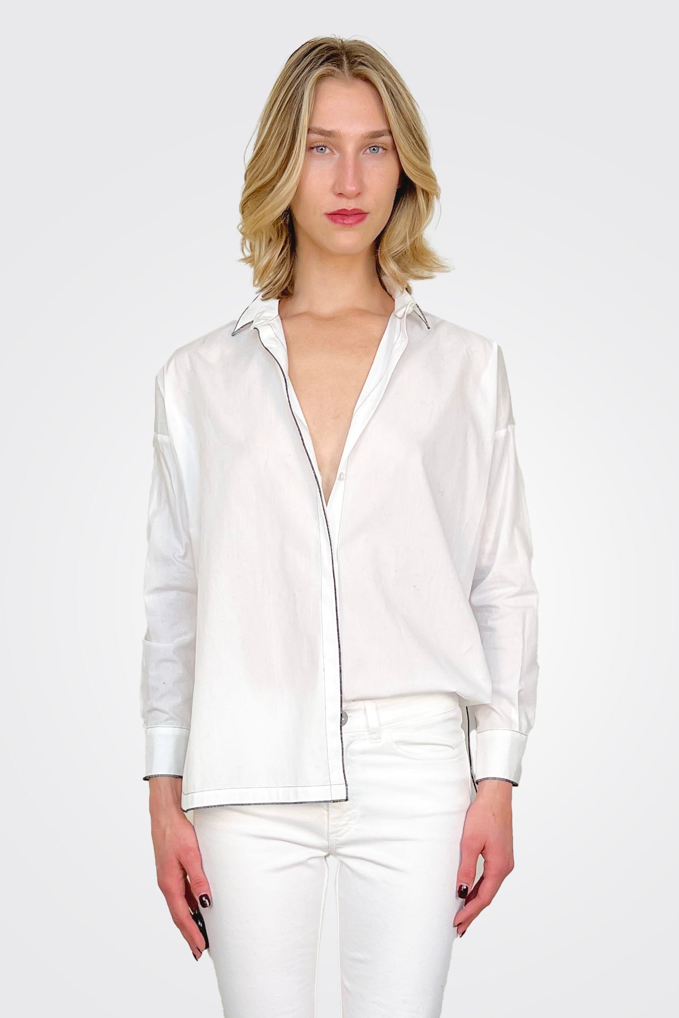 Border Button Up Shirt - White by Hubert Gasser | 25 South Boutiques
