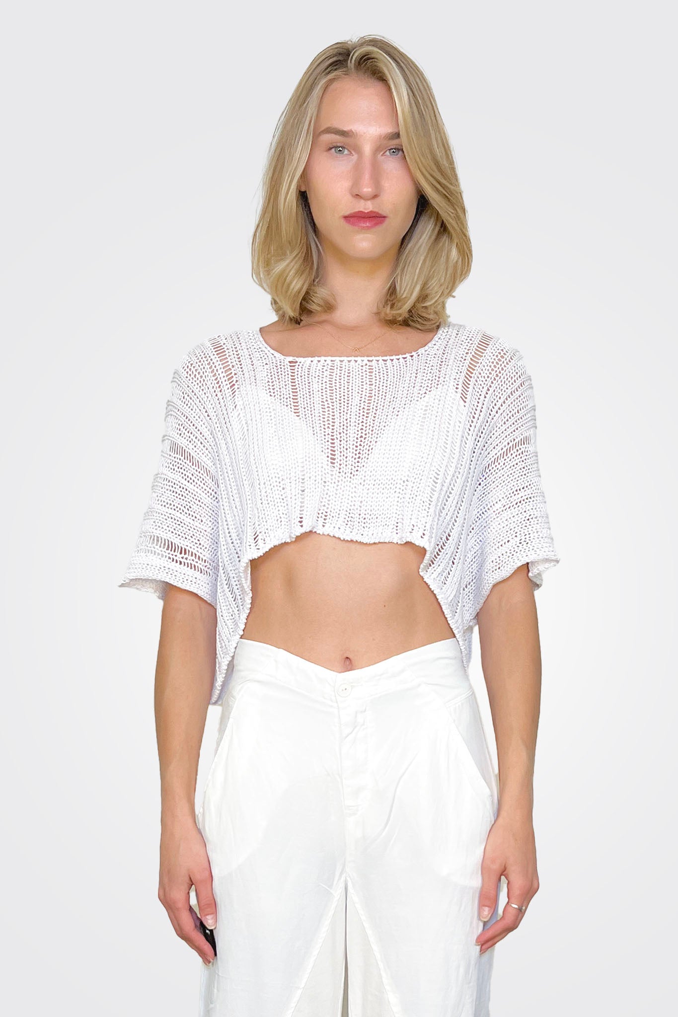 Crop Knit Tunic - White by Studio B3 | 25 South Boutiques