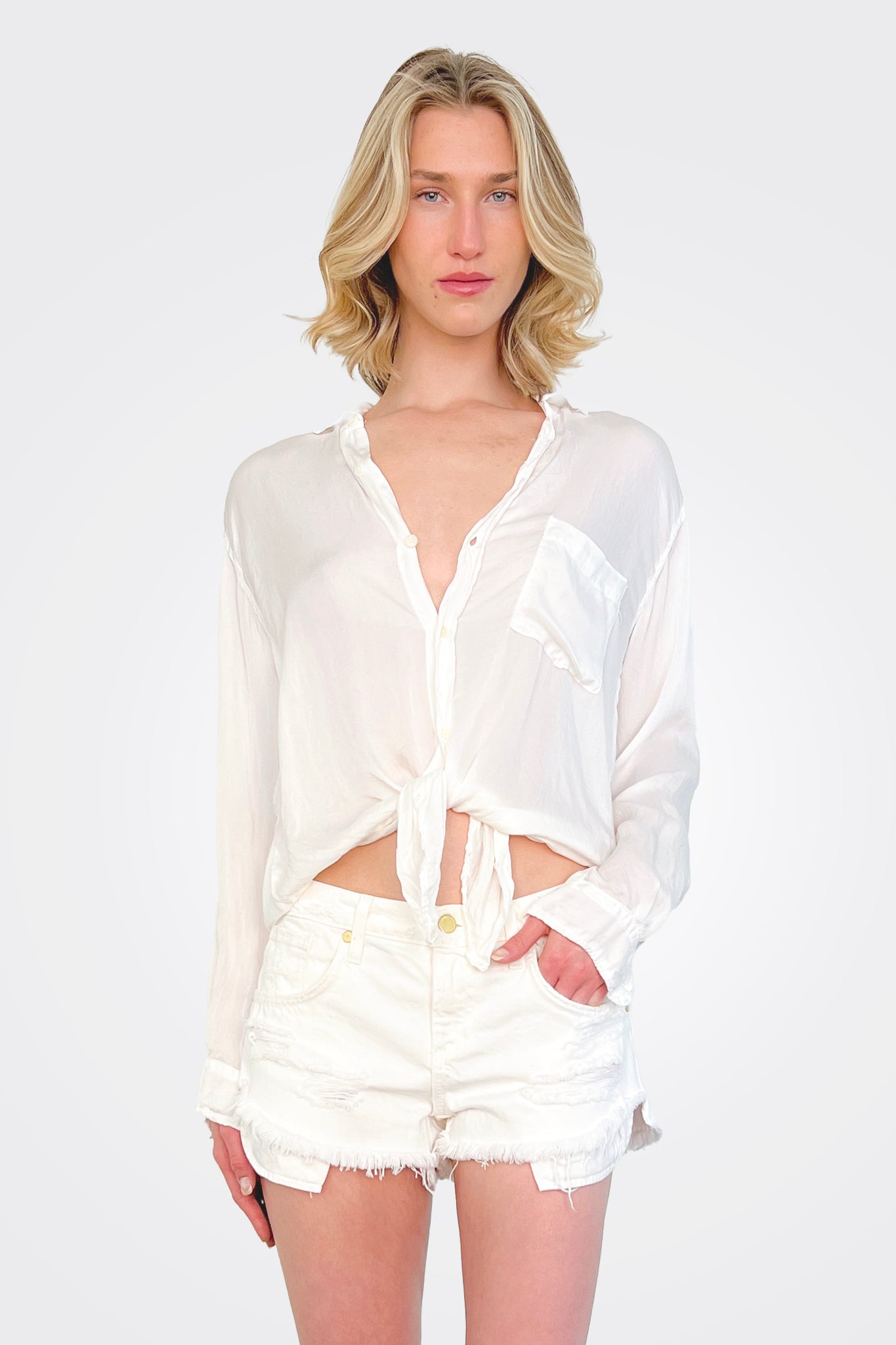 Tie Front Shirt - White by CP Shades | 25 South Boutiques