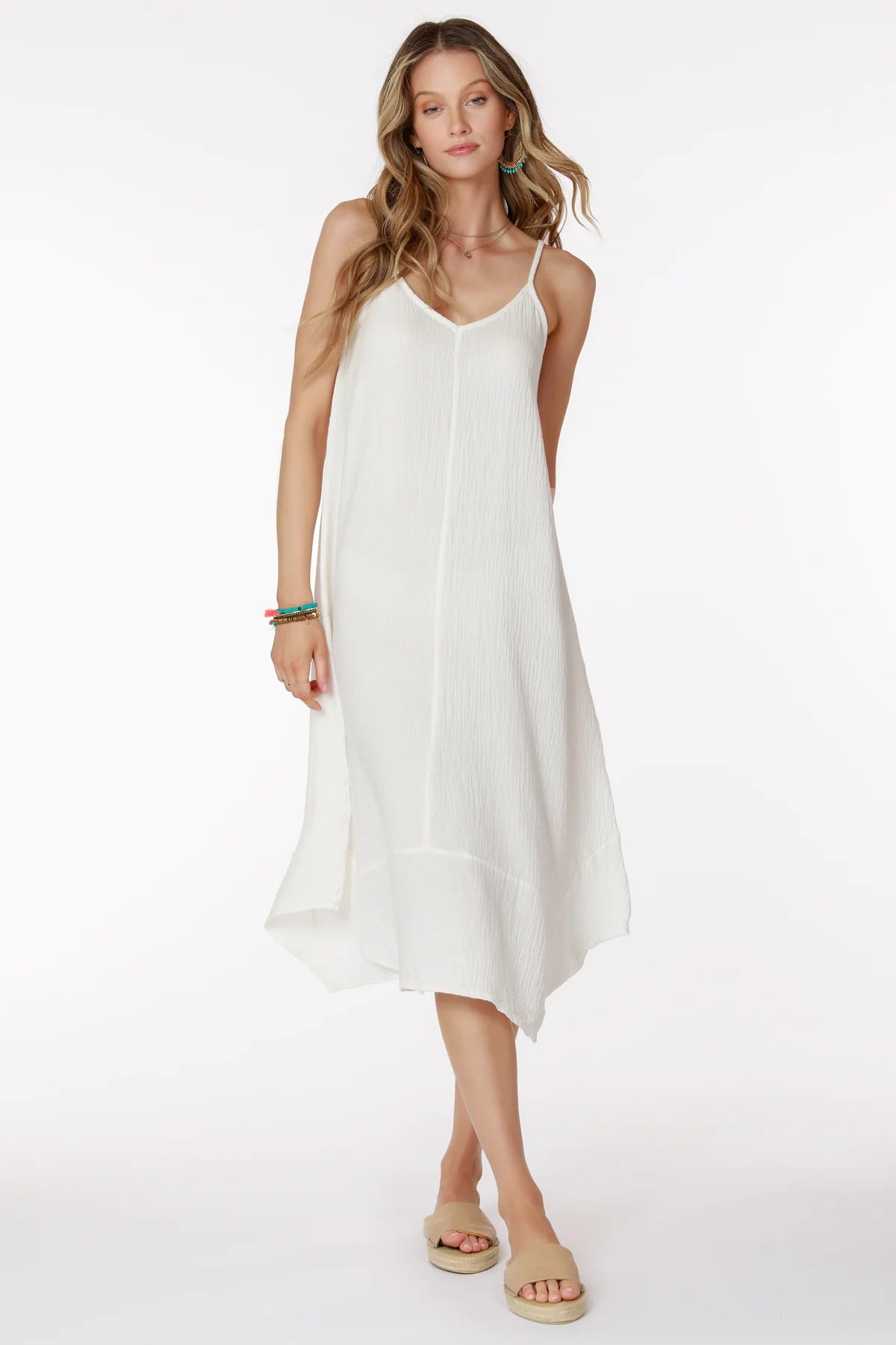 Cami V Neck Midi Handkerchief Dress - White by Bobi | 25 South Boutiques