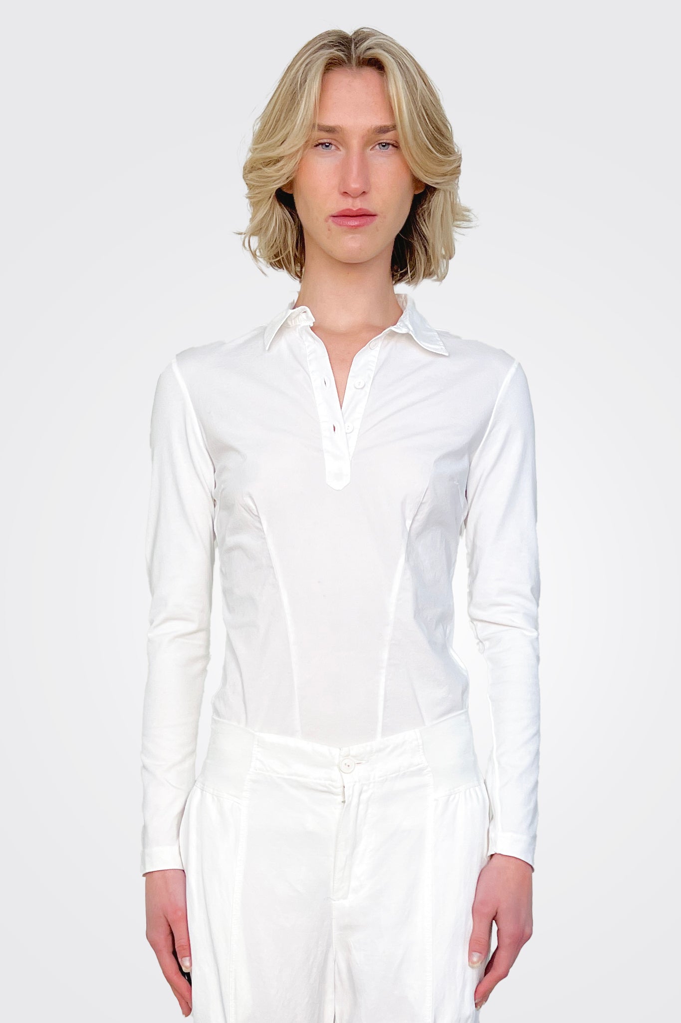 Fitted Quarter Button Down Shirt - White by European Culture | 25 South Boutiques