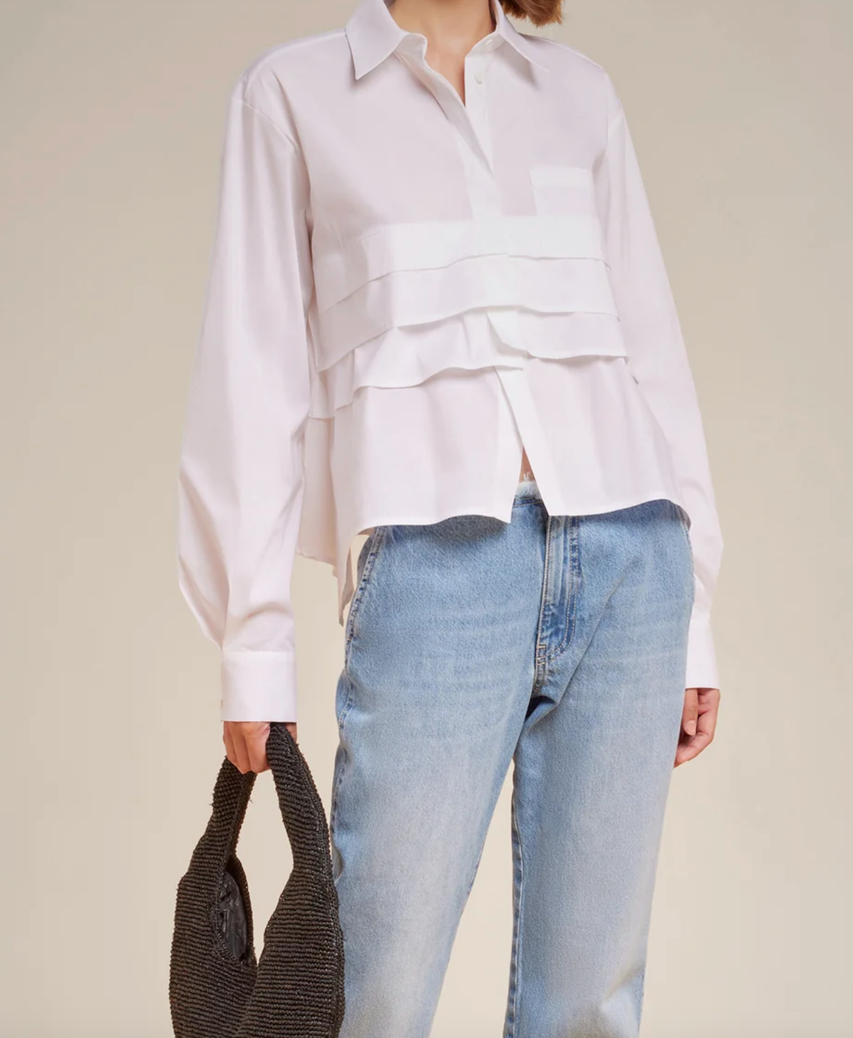 Ruffle Accent Shirt - White by Liviana Conti | 25 South Boutiques